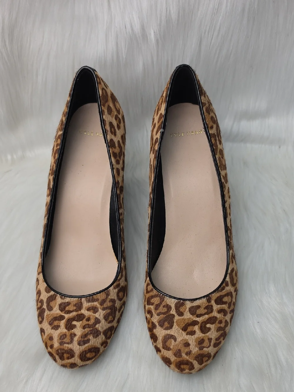 COLE HAAN Leopard‎ Animal Print Calf Hair Rounded Toe Patent Wedge Heels 7.5 NEW